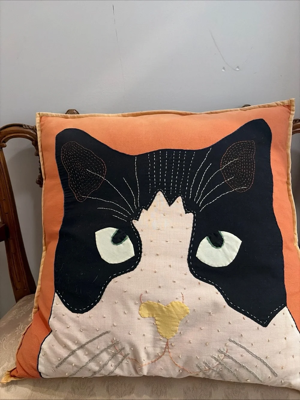 Vintage Cat Pillow Black White Pillow Cottage Throw Tuxedo Kitty Kitch 17x17